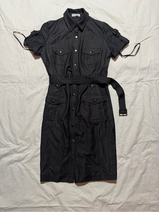 Calvin Klein Dresses & Skirts - Calvin Klein Shirt Dress Button Womens S Dark Gray Charcoal Short Sleeve Belted